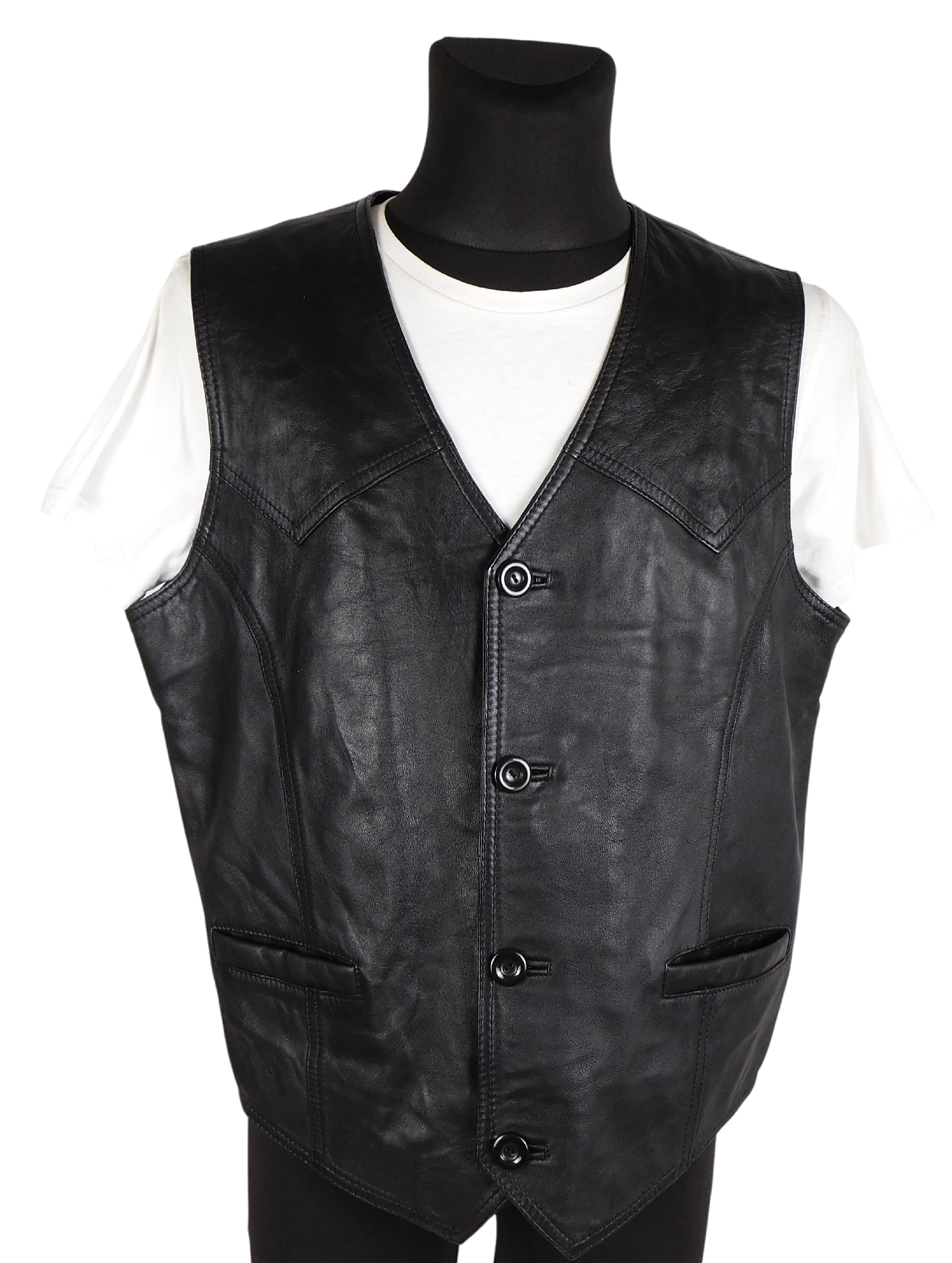 Levně Kožená pánská černá vesta LEATHER SHOW L*