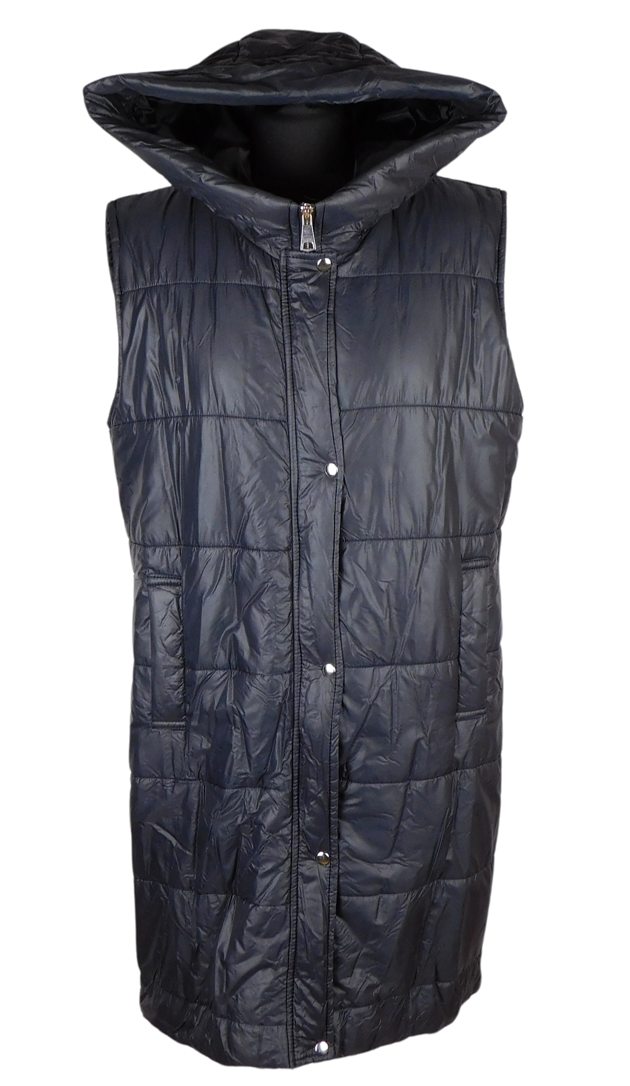 Levně Dámská černá prošívaná vesta s kapucí ITALIA FASHION XL*