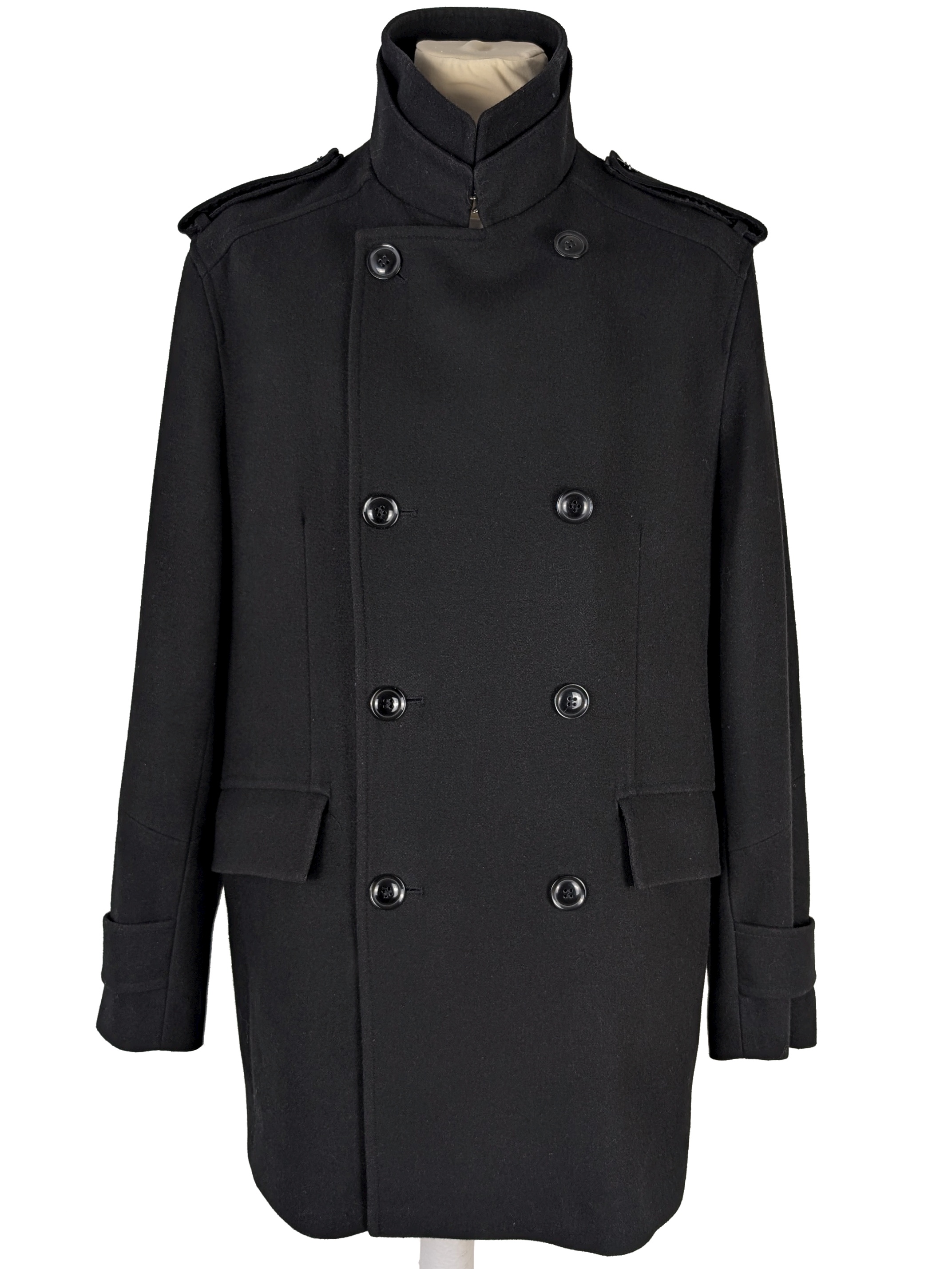 Levně Vlněný (60%) pánský černý kabát Marks&Spencer L/XL