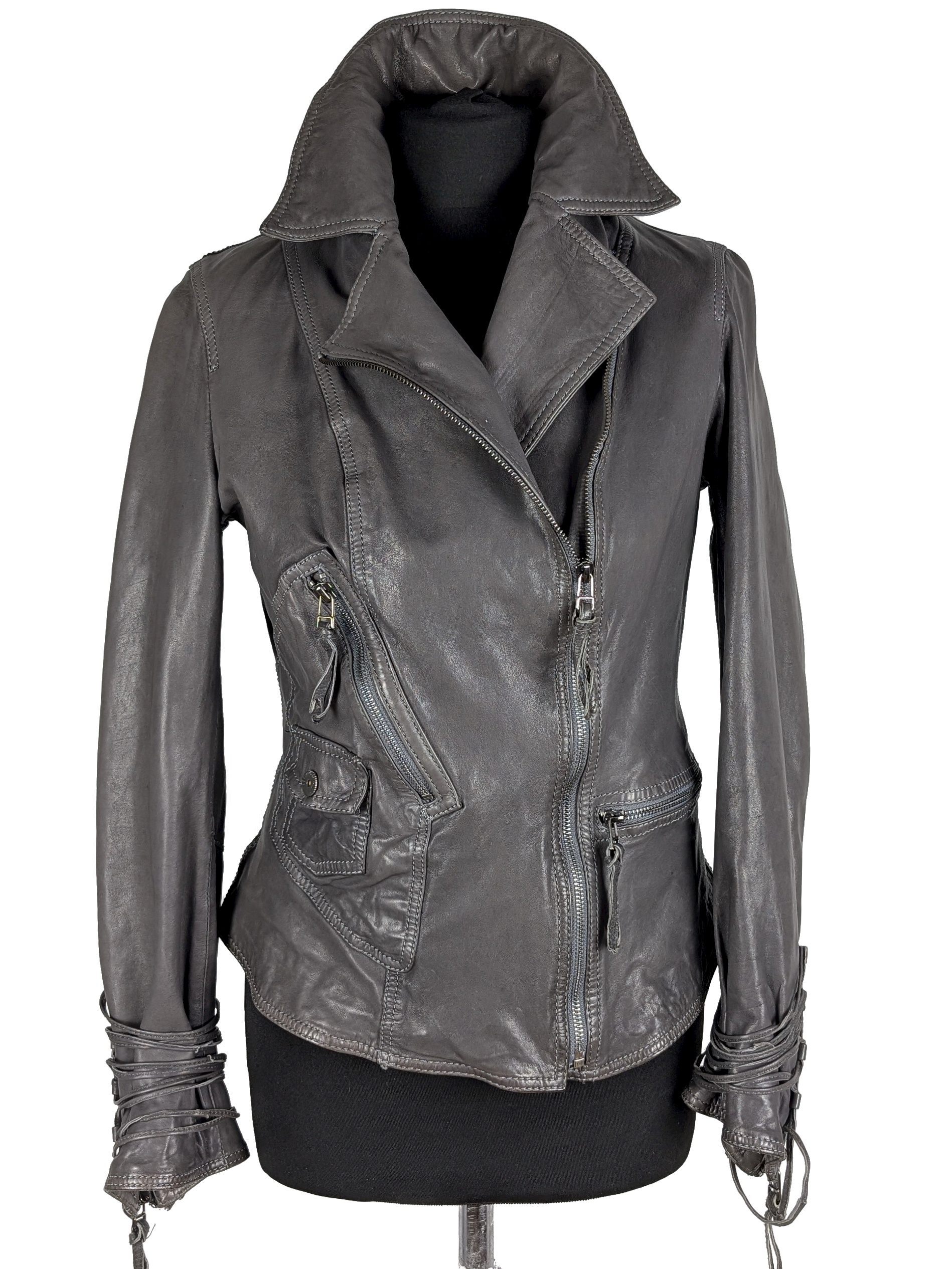 Levně KOŽENÝ dámský šedý křivák Side Leather S