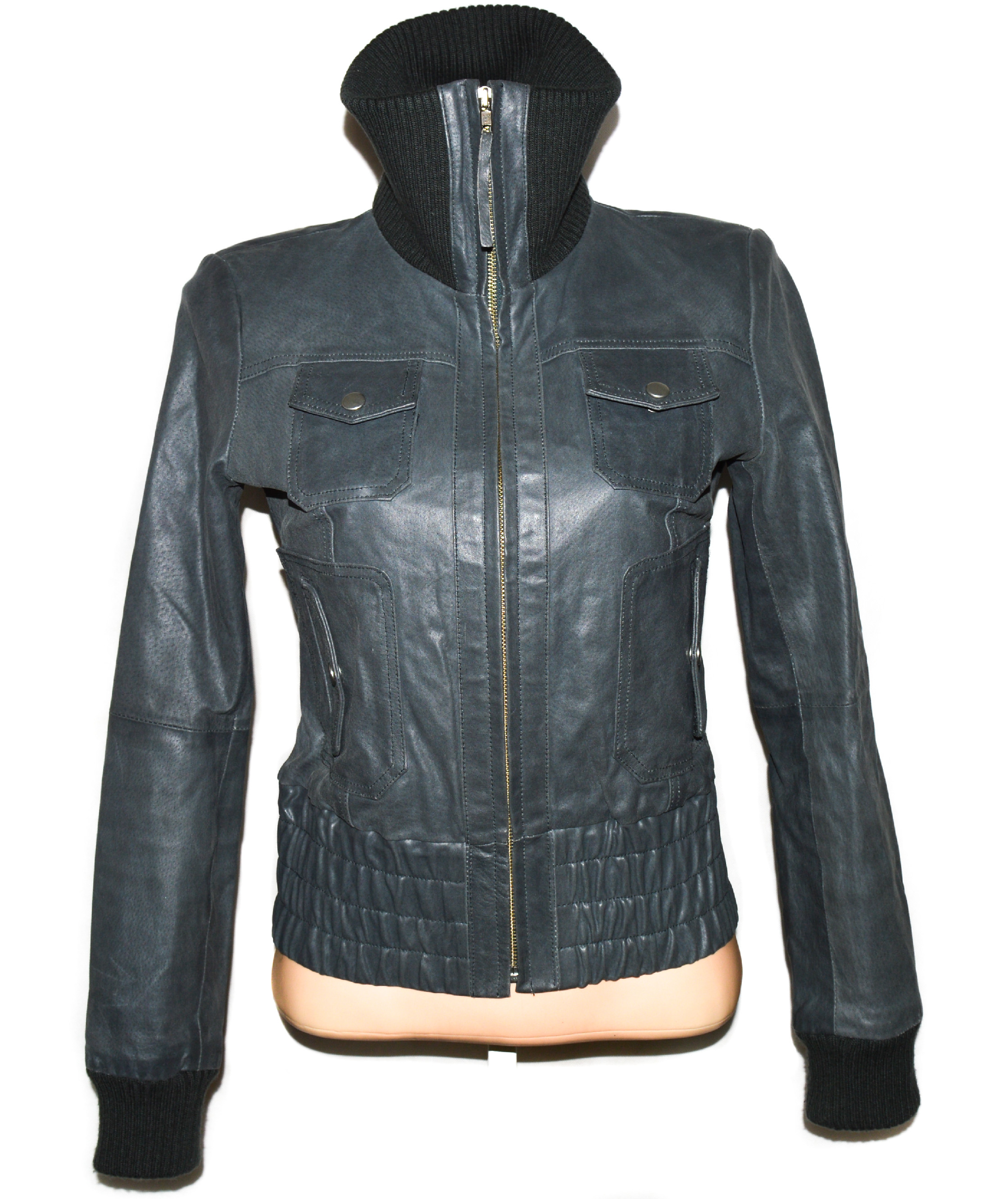 Levně KOŽENÁ dámská šedá měkká bunda na zip VERO MODA M