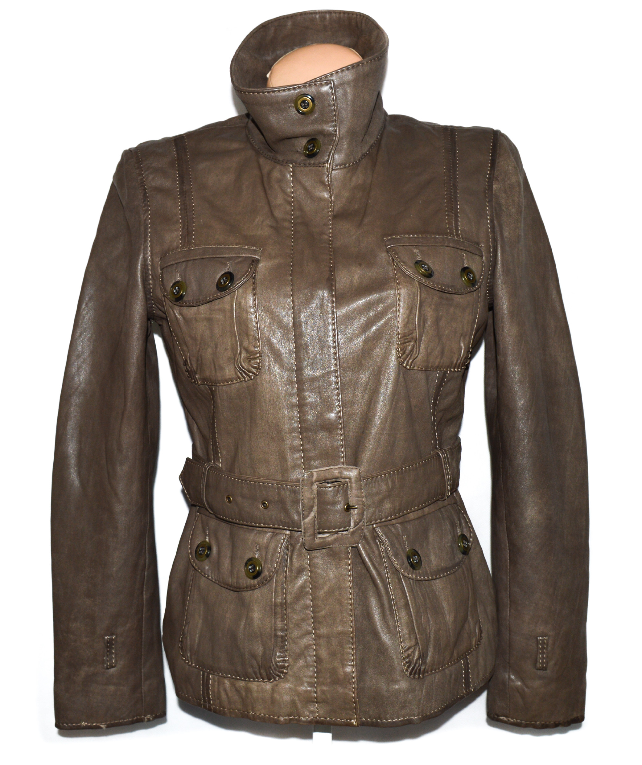 Levně KOŽENÝ dámský měkký kabát s páskem NEXT LEATHER M/L