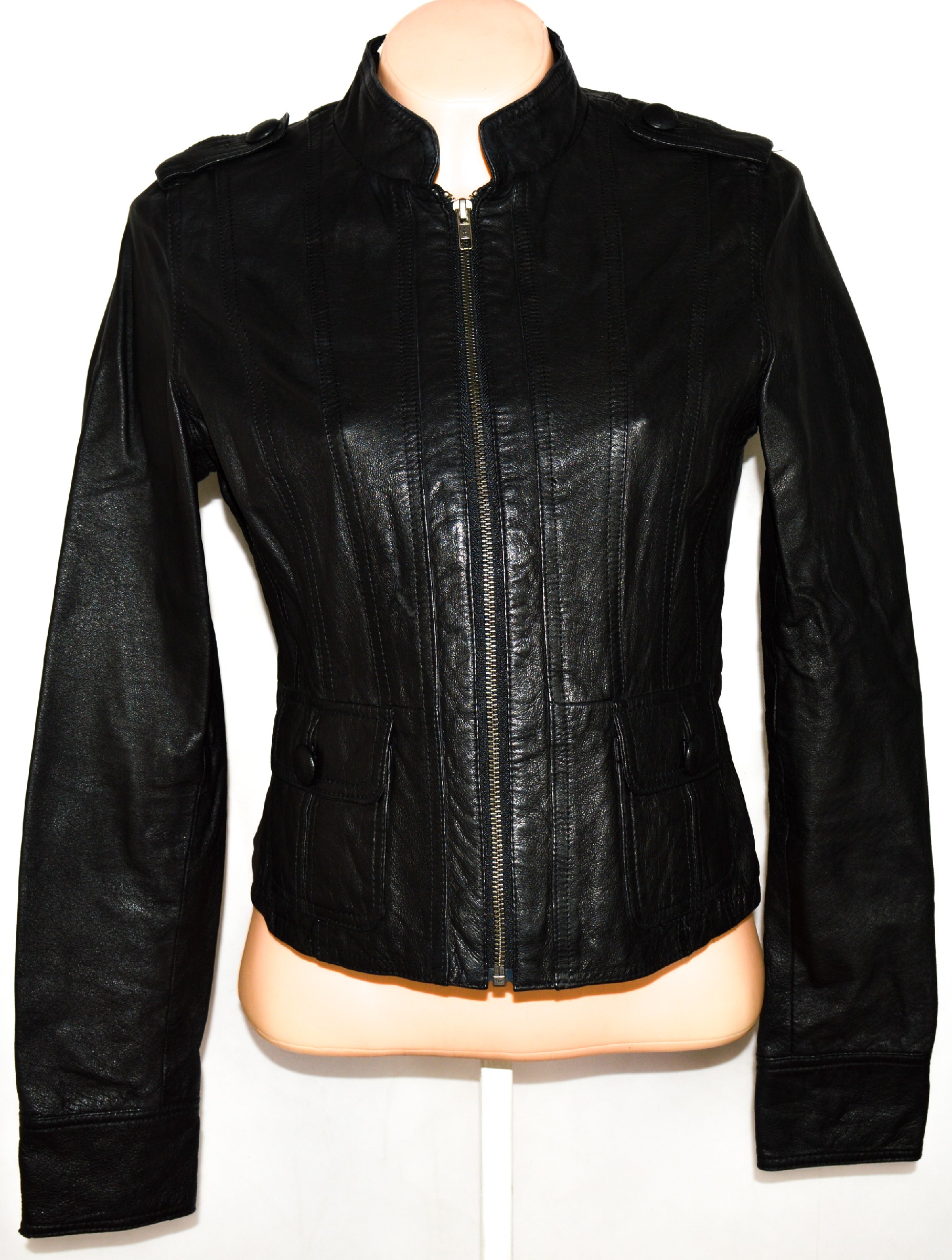 Levně KOŽENÁ dámská černá měkká bunda na zip NEW LOOK M