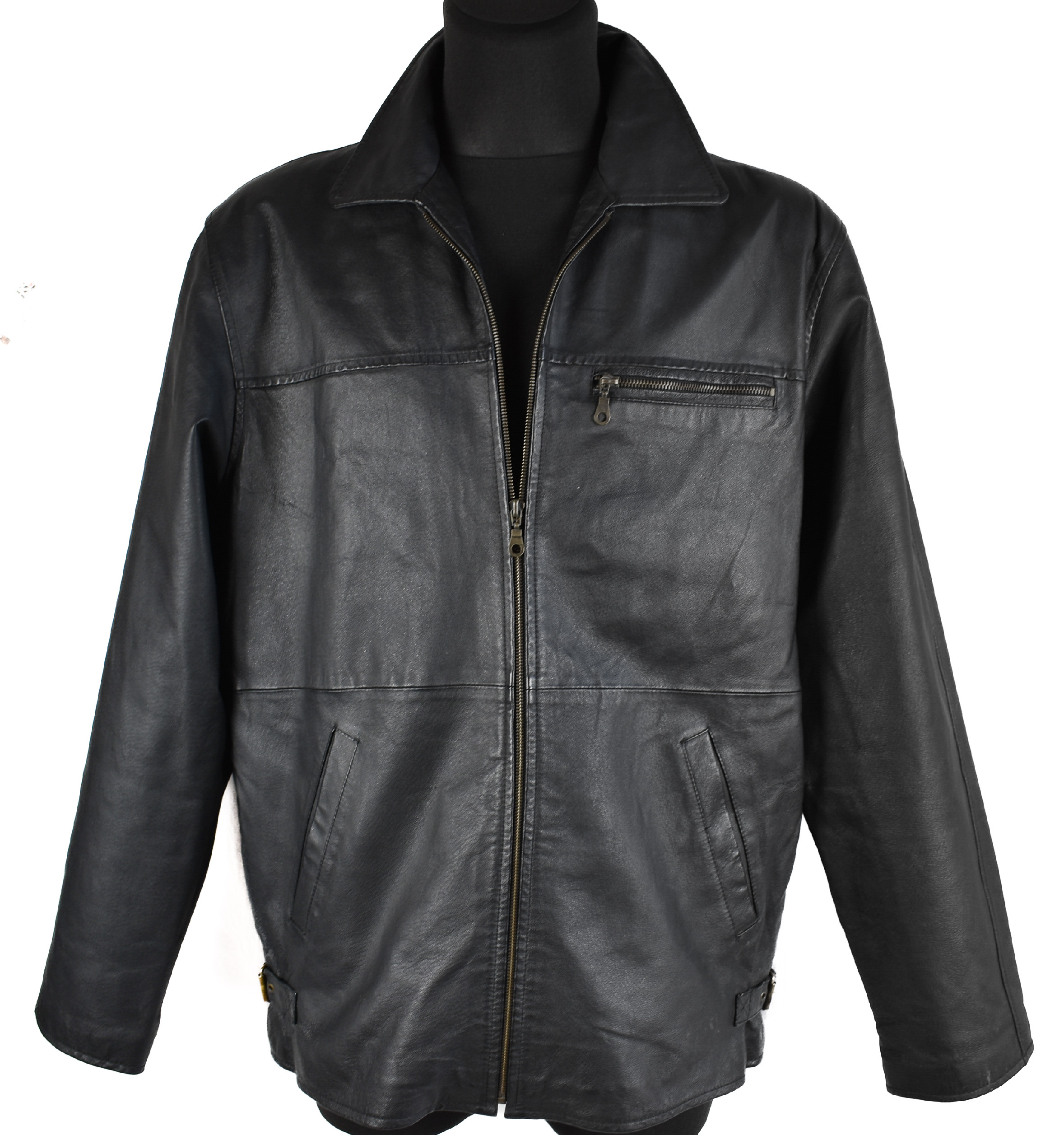 Levně KOŽENÁ pánská černá zateplená bunda na zip CERO XS, S, M, XL