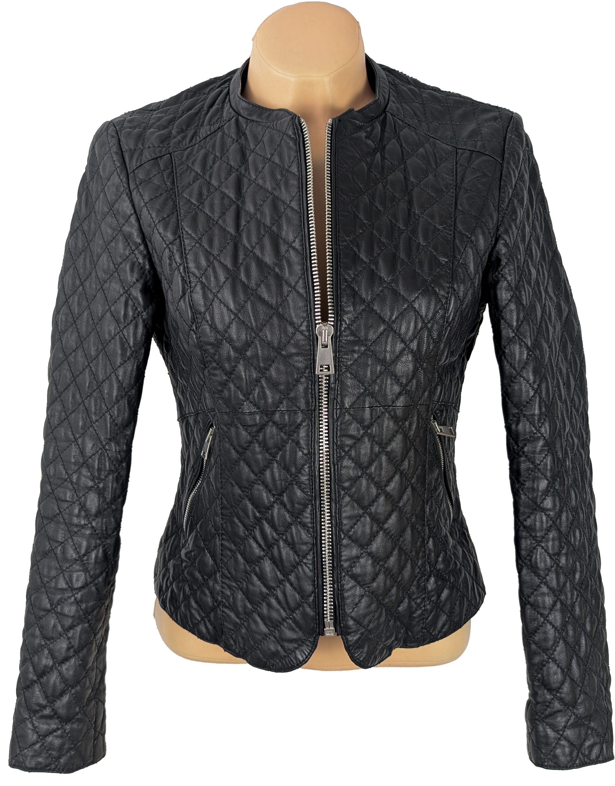 Levně KOŽENÁ dámská černá prošívaná bunda na zip Oakwood M