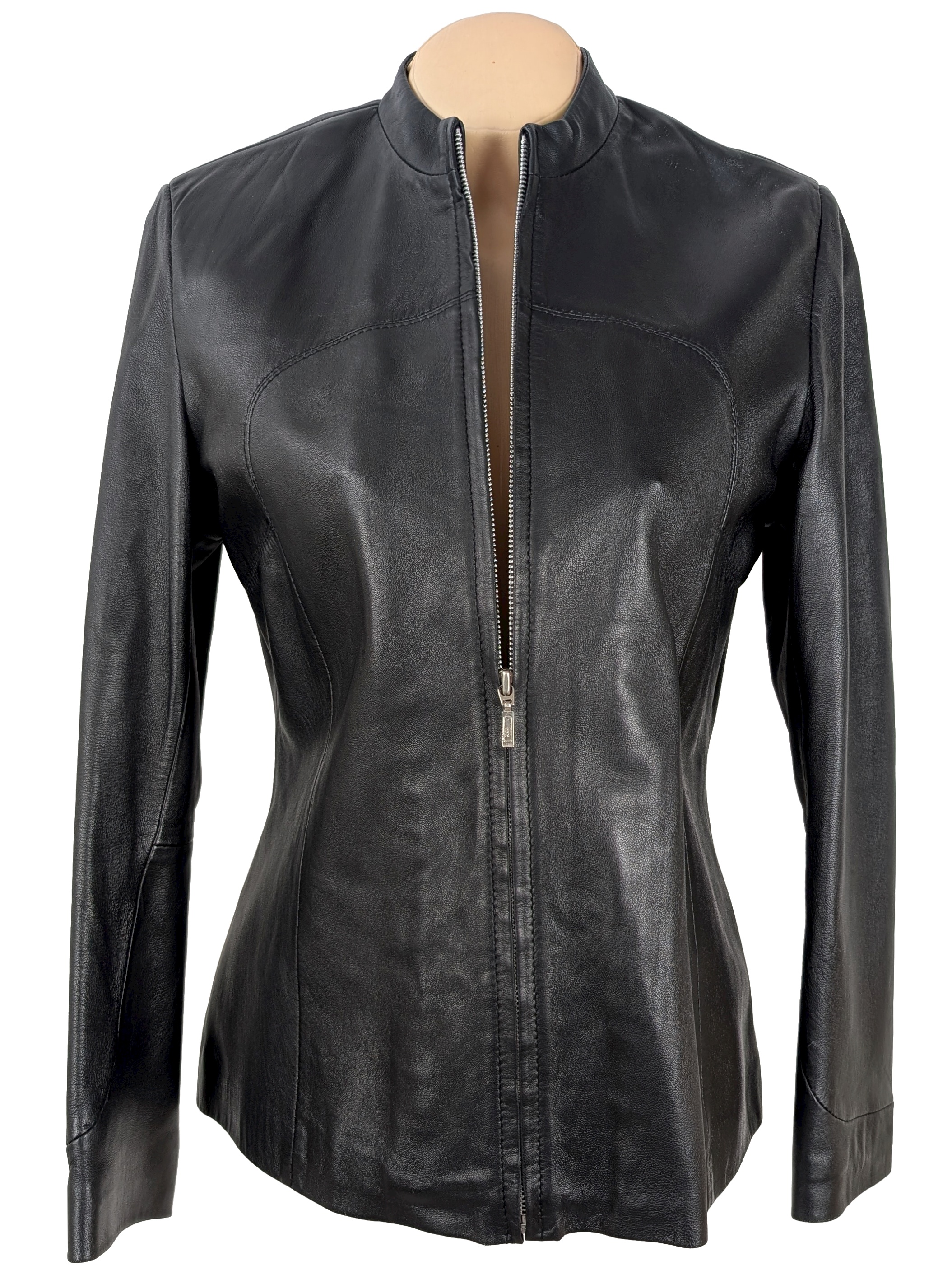 Levně KOŽENÁ dámská černá bunda na zip WS Leather 14/42