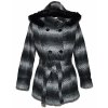 Vlněný dámský pruhovaný kabát s páskem a kapucí XL