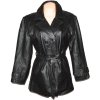 KOŽENÝ dámský černý měkký kabát s páskem XL