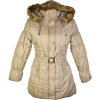 Dámský béžový prošívaný zimní kabát s páskem a kapucí M