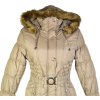 Dámský béžový prošívaný zimní kabát s páskem a kapucí M 2