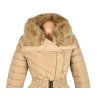Dámský béžový prošívaný kabát s páskem a kožíškem M