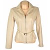 KOŽENÝ dámský krémový měkký kabátek s páskem Firenze M