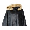 KOŽENÝ dámský černý kabát s odnimatelnou zimní vložkou a kapucí s pravým kožíškem XXL