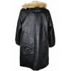 KOŽENÝ dámský černý kabát s odnimatelnou zimní vložkou a kapucí s pravým kožíškem XXL