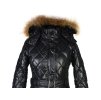 Dámský černý prošívaný kabát s páskem a kapucí s pravým kožíškem G-Rag S