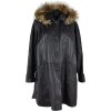 KOŽENÝ dámský černý kabát s kapucí s pravou kožešinou a odnimatelnou zimní vložkou Paris XL
