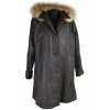 KOŽENÝ dámský zimní hnědý kabát s kapucí s pravou kožešinou a odnimatelnou zimní vložkou XL