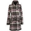 Vlněný (45%) dámský károvaný kabát s páskem EDC M