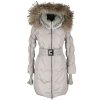 Péřový dámský béžový prošívaný kabát s páskem a kapucí s pravou kožešinou LUO LUO M