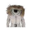 Péřový dámský béžový prošívaný kabát s páskem a kapucí s pravou kožešinou LUO LUO M