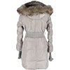 Péřový dámský béžový prošívaný kabát s páskem a kapucí s pravou kožešinou LUO LUO M