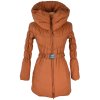 Dámský cihlový prošívaný kabát s páskem a límcem XS/S