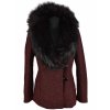 Dámský vínový kabát s páskem a kožešinou H&M S/M, L