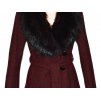 Dámský vínový kabát s páskem a kožešinou H&M S/M, L