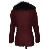 Dámský vínový kabát s páskem a kožešinou H&M S/M, L