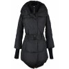 Péřový dámský černý prošívaný kabát s páskem AMISU 40