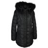 Dámský černý prošívaný kabát s kapucí s pravou kožešinou Rosse Line L