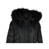 Dámský černý prošívaný kabát s kapucí s pravou kožešinou Rosse Line L