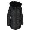 Dámský černý prošívaný kabát s kapucí s pravou kožešinou Rosse Line L