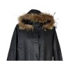 KOŽENÝ dámský černý kabát s kapucí s pravou kožešinou, odnimatelná zimní vložka Paris XL
