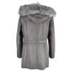 Dámský šedý kabát s páskem a kožešinou XL