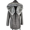 Dámský šedý kabát s páskem a kožešinou XL