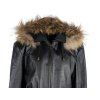 KOŽENÁ dámská černá bunda na zip s kapucí s pravou kožešinou XL