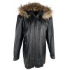 KOŽENÁ dámská černá bunda na zip s kapucí s pravou kožešinou XL