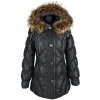 Péřový dámský černý prošívaný kabát s kapucí s pravou kožešinou Snow Lion M