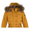 Dámský prošívaný hořčicový kabát s kapucí s pravou kožešinou Moda Piu Anna M