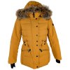 Dámský prošívaný hořčicový kabát s kapucí s pravou kožešinou Moda Piu Anna M