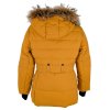 Dámský prošívaný hořčicový kabát s kapucí s pravou kožešinou Moda Piu Anna M