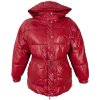 Dámský červený prošívaný kabátek s páskem a kapucí MOHITO 36