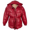 Dámský červený prošívaný kabátek s páskem a kapucí MOHITO 36