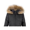 Péřový dámský černý kabát s kapucí s pravou kožešinou Collage L