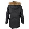 Péřový dámský černý kabát s kapucí s pravou kožešinou Collage L