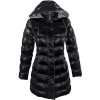 Dámský černý prošívaný lesklý kabát s kapucí S