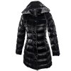 Dámský černý prošívaný lesklý kabát s kapucí S