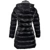 Dámský černý prošívaný lesklý kabát s kapucí S