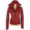 KOŽENÁ dámská červená bunda na zip Bershka S